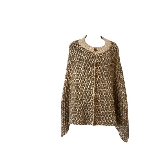 SIMPLY NOELLE Women's One Size Knit Button Front Poncho Sweater Brown White‎ - Picture 2 of 7